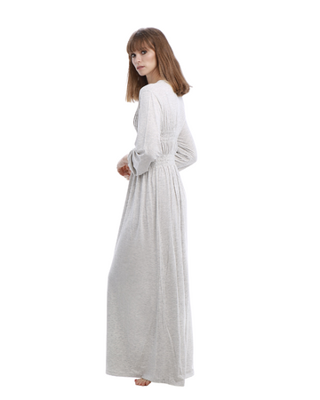 Rojo London Pippa Morning Grey Smocked Button Down Nightgown myselflingerie.com